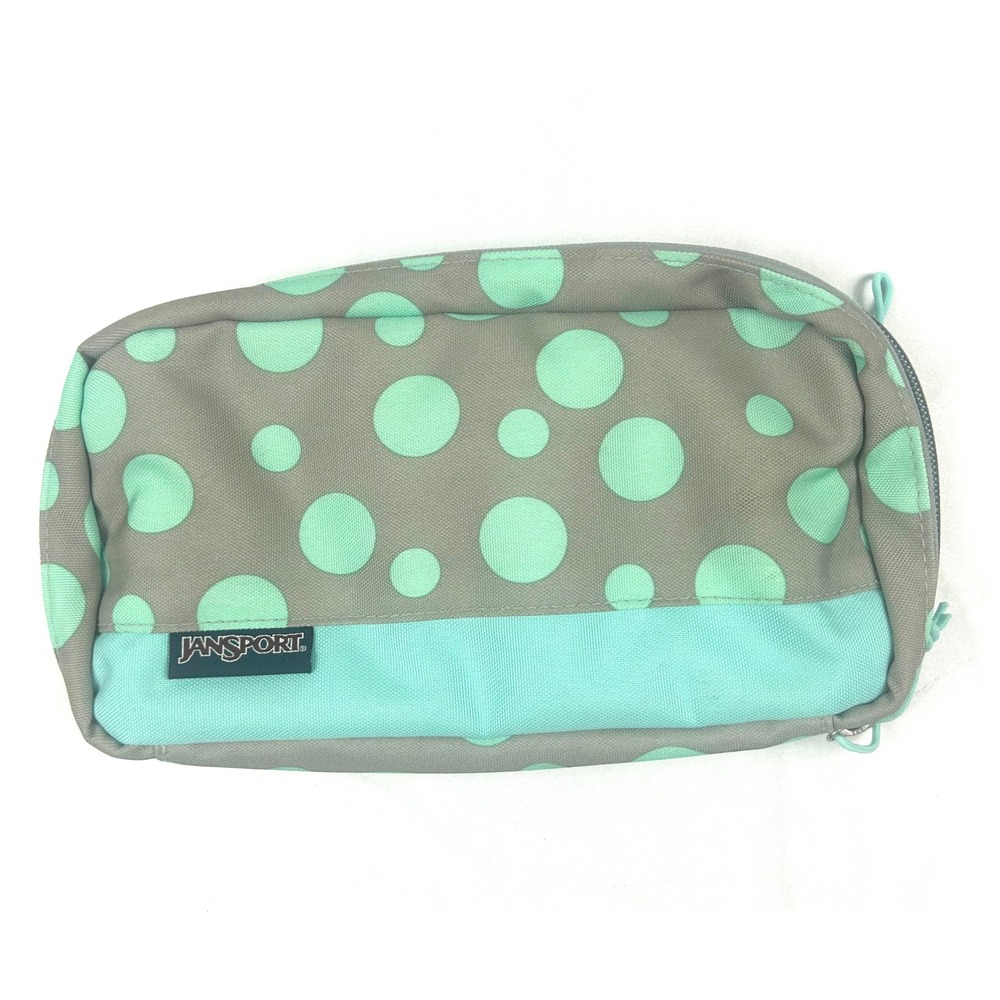 JanSport Polka Dot Accessory Pouch Grey Mint Green T68X Travel Organizer Bag